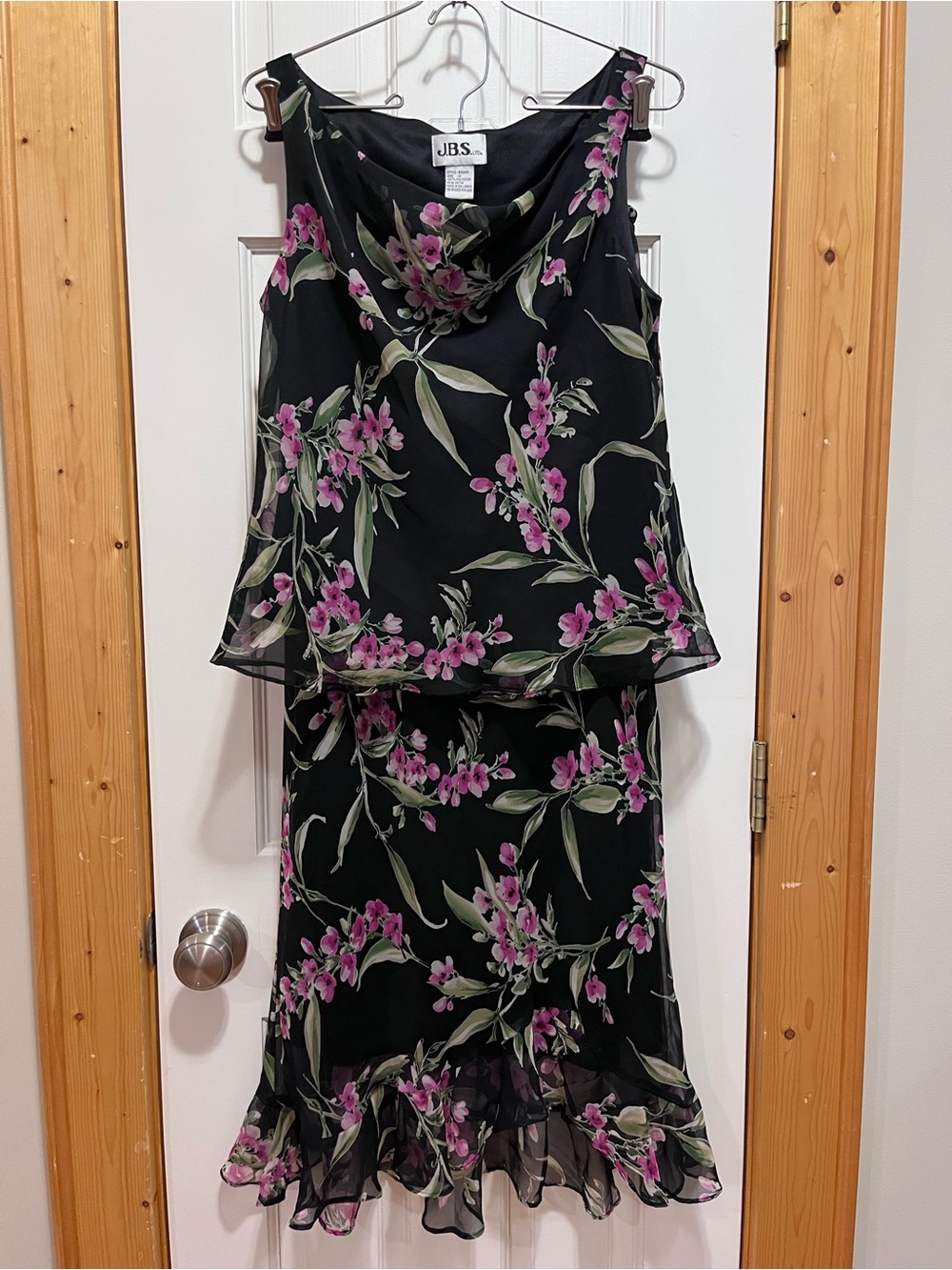 VINTAGE Y2K JBS ltd. Black Pink/Purple/Magenta-Floral Two-Piece Top & Skirt Set